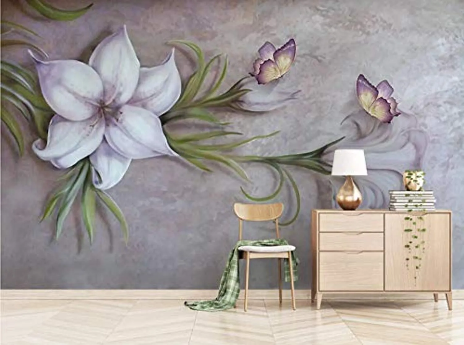 Wall Mural 3D Wallpaper Embossed Vintage Floral Butterfly Art 350cm×256cm