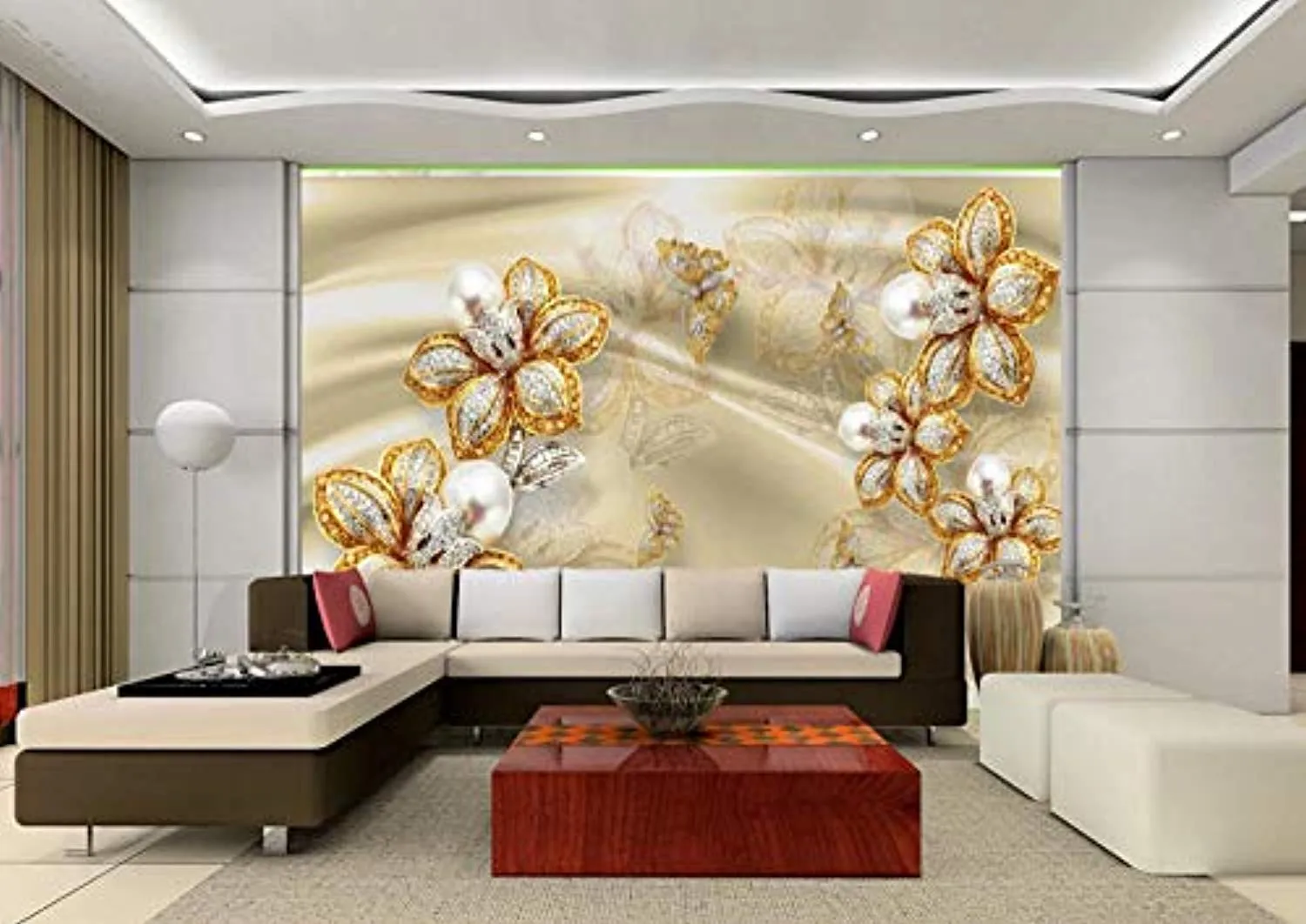 Wall Mural 3D Wallpaper Golden Modern Jewel Flower Silk Wall Decoration Art