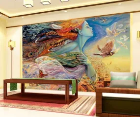 Wall Mural 3D Wallpaper Oil Painting Beautiful Fairy Beauty Butterfly Wall Decoration Art