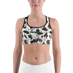 White Brown Cow Swimsuit, Cow Print Farm Animal Print Women's Sports Yoga Bra - Made in USA/ EU