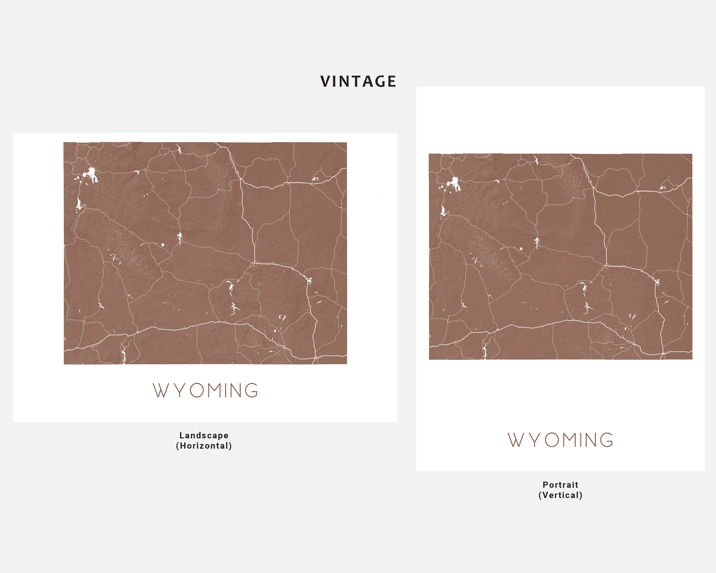 Wyoming State Map Print Poster- Topographic Map of WY Wall Art, Cheyenne Casper