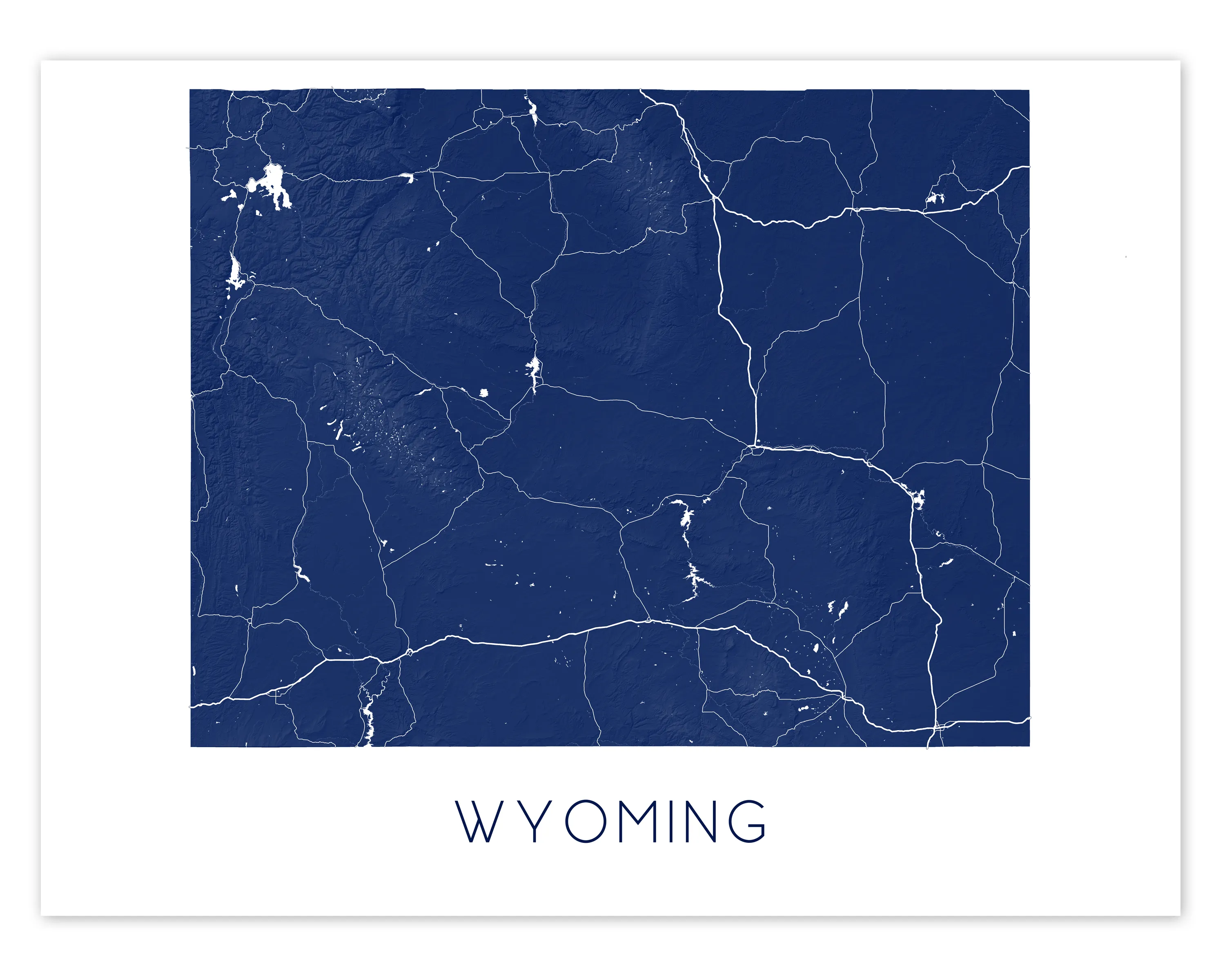 Wyoming State Map Print Poster- Topographic Map of WY Wall Art, Cheyenne Casper