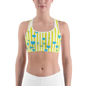 Yellow Blue Sports Bra, Colorful Vertical Stripe Women's Workout Best Unpadded Sports Bra - Made in USA/EU