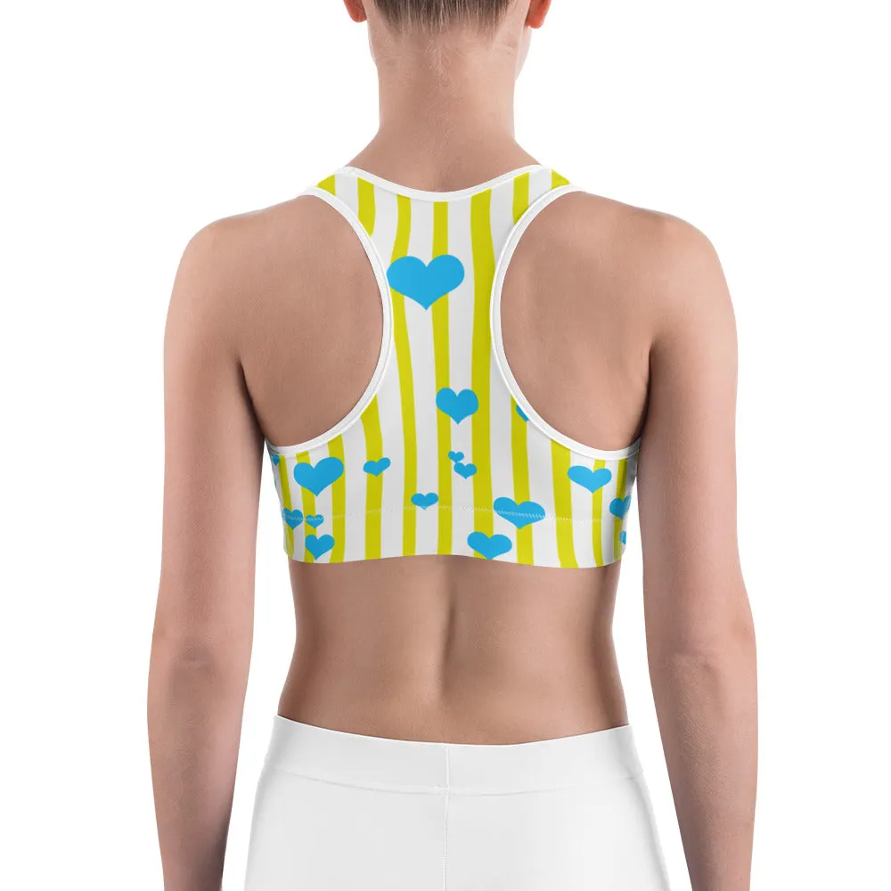 Yellow Blue Sports Bra, Colorful Vertical Stripe Women's Workout Best Unpadded Sports Bra - Made in USA/EU