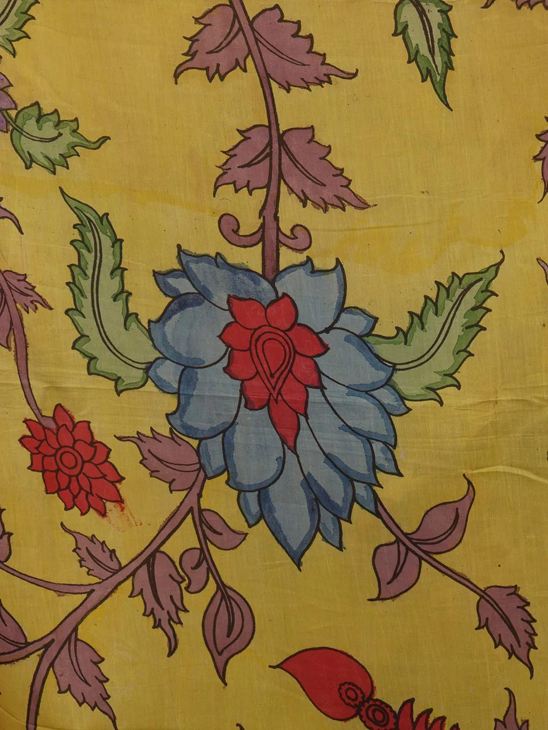 Yellow Pen Kalamkari Pure Silk Saree
